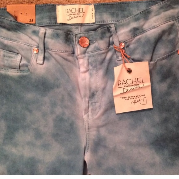 New RACHEL ROY Turquoise Tie Dye Skinny Jeans Green Aqua Denim Ankle Crop Mid - Picture 5 of 8